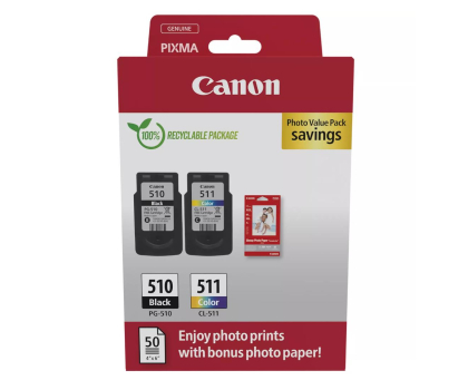 Tusz do drukarki Canon Zestaw 2 tuszów PG-510 + CL-511  + papier foto 50 szt